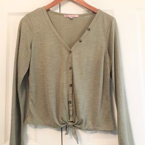 CRAVE FAME Juniors Crop Cardigan Sweater Top Tee Long Sleeve Olive Green M 6